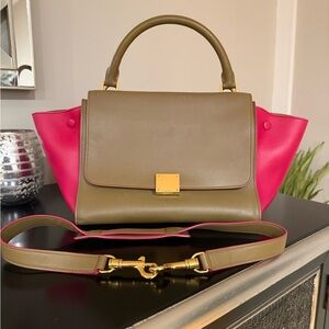 Celine Trapeze 2way Tote shoulder bag beige hot pink leather
